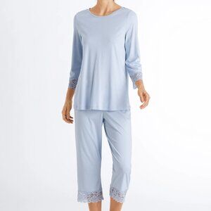 Hanro Womens Moments Cotton Pajamas 3/4 Sleeve & Crop Pants Large NWT